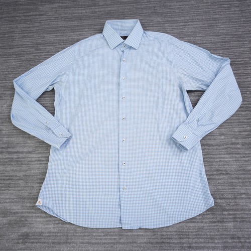 Robert Talbott Estate Tailored Shirt Button Up Checkered Light Blue Cotton 17