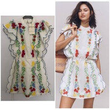 Farm Rio x Anthropologie Embroidered Ruffle Mini Dress