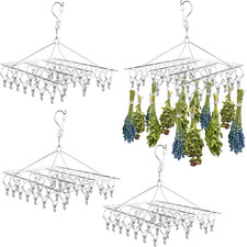 4 Pack Hanging Herb Drying Rack, Stainless Steel with 30 Hooks - Space Saving He