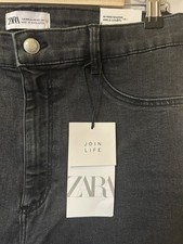 ZARA Women Black Jeans Premium Super Elastic Denim Size 12 Waist 34 Skinny