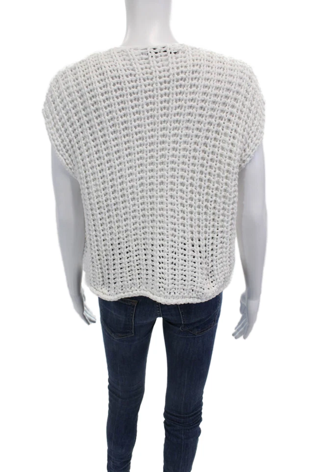 Cárdigan Chaleco Zara Unisex Sin Mangas Blanco Botón Cuello Redondo Talla M Foto 3 de 4