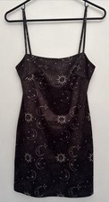 URBAN OUTFITTERS Dress Women Sz S Black Gold Slip-On Celestial Cowl Neck Witchy