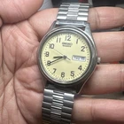 Working Vtg Seiko Watch Men 37mm Silver 7N43-9048 Day Date Fit Big Wrist 10”