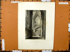 Original Old Antique Print 1836 Aisle North Transept Staircase Rouen Cathedral