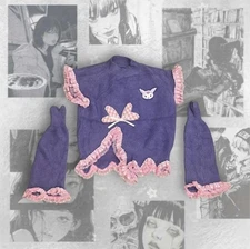 y2k vintage remake Purple and pink Kuromi crochet sweater with 2 arm warmer