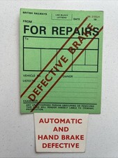 British Railways Wagon Card Defective Brakes For Repair