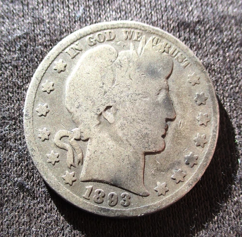OLD SILVER 1/2 DOLLAR "BARBER HALF DOLLAR" 1893 PHILADELPHIA