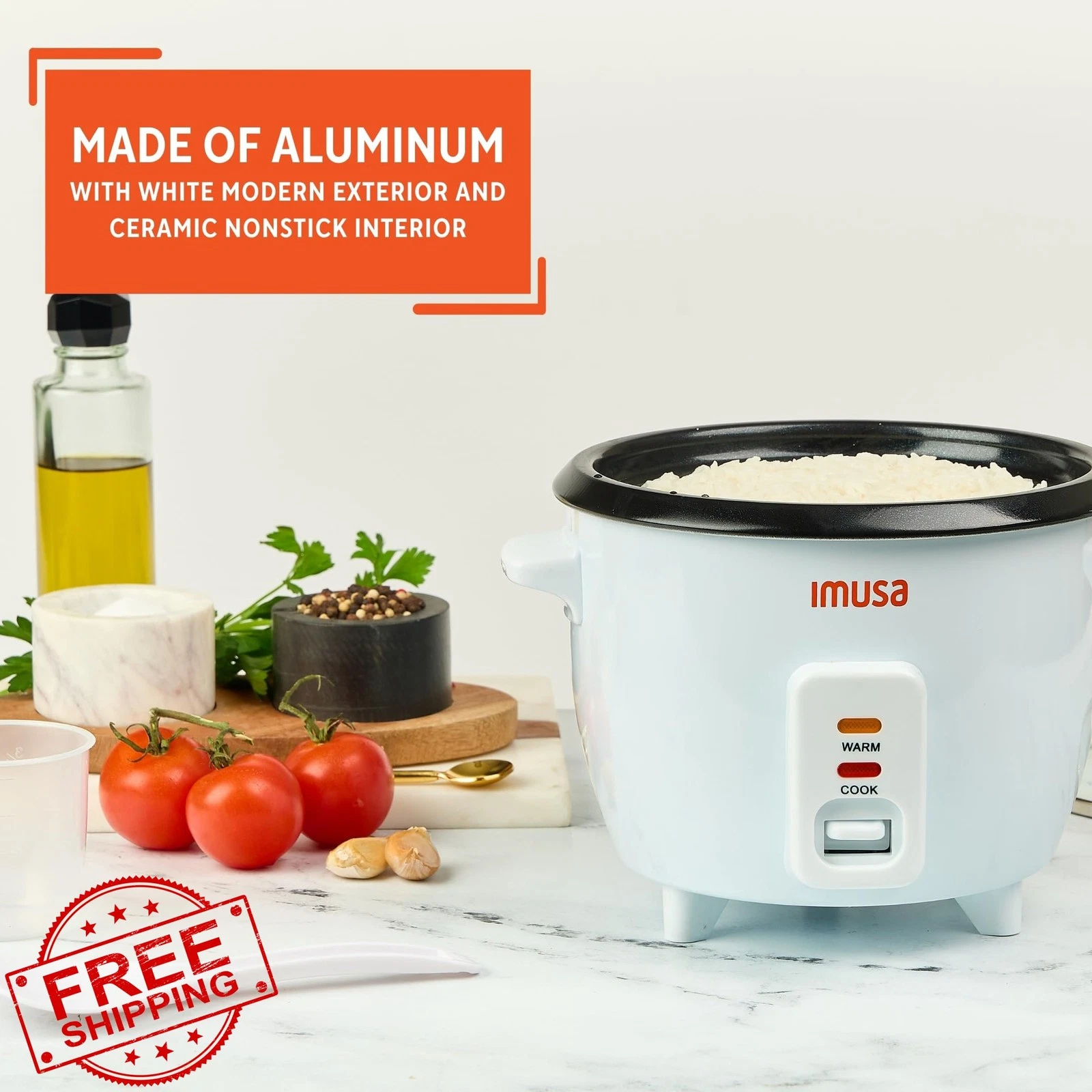 IMUSA Mini Rice Cooker 6 Cup Ceramic Nonstick Pot Small Multi Cooker Dorm