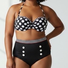 Pinup High Waisted Polka Dot Bikini Set Black White Sailor XL rockabilly retro