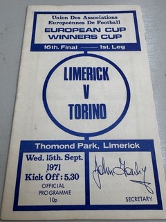 71/72 Limerick V Torino EUROPEAN CUP WINNERS CUP Football Programme