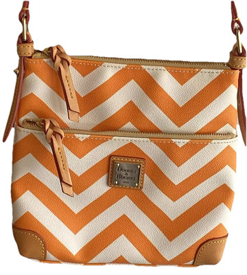 Dooney and Bourke Tangerine & White Chevron ZigZag Crossbody Pebbled Leather Bag