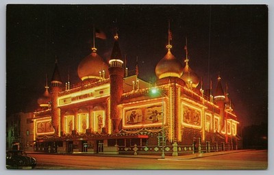 1960 Mitchell South Dakota Corn Palace Night View Chrome Postcard