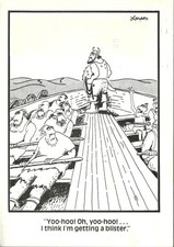 Postal de colección, Gary Larson, The Far Side, Galley Rowers, cómic, humor, usada