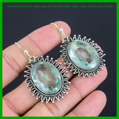 Valentines Deal Sterling Silver Apatite Gemstone Birthday Dangle Drop Earrings