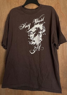 DEL SOL ''Key West'' Brown Short Sleeve T-Shirt Palm Tree (Front & Back) Men XL
