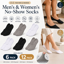 Mens Womens No Show Socks Cotton Low Cut Breathable Unisex Trainer 6 & 12 Packs