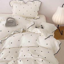 Queen Size Polka Dot Duvet Cover Beige 3 Pcs 1 Duvet Cover with 2 Pillowcases...