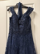 Vestido Formal Largo de Noche Ivonne D Azul Marino Montaje