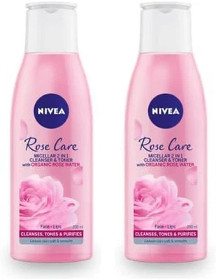 BEIERSDORF NIVEA Micellair 2 in 1 Rose Water Cleanser & Toner, 200ml, Pack of 2