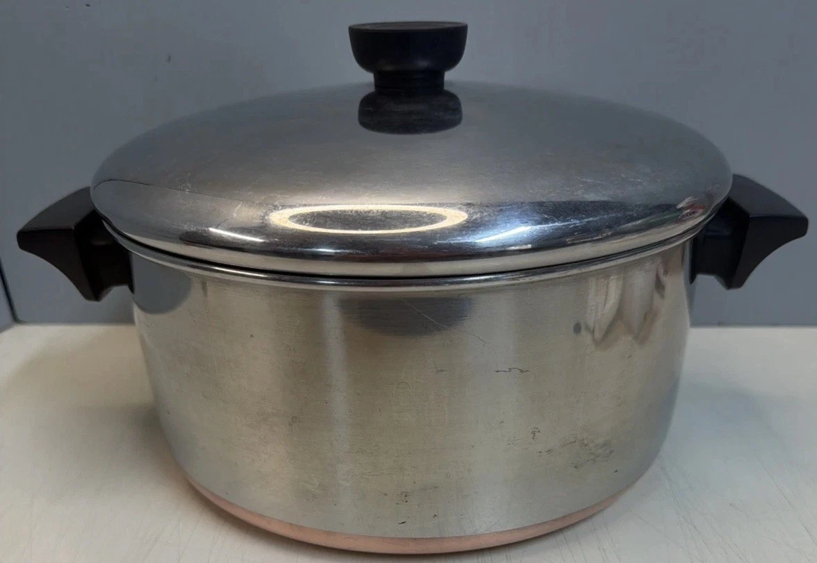 Vintage Revere Ware 4 Qt Stock Pot w Lid Copper Bottom Clinton IL USA 1968-1977
