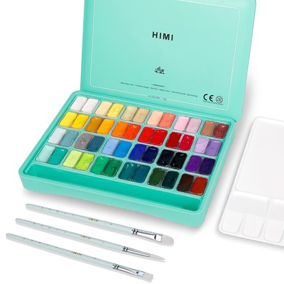 HIMI Gouache Paint Set, 48 Colors x 0.4oz, Twin Cup Jelly Design, bouns 3 Bru...