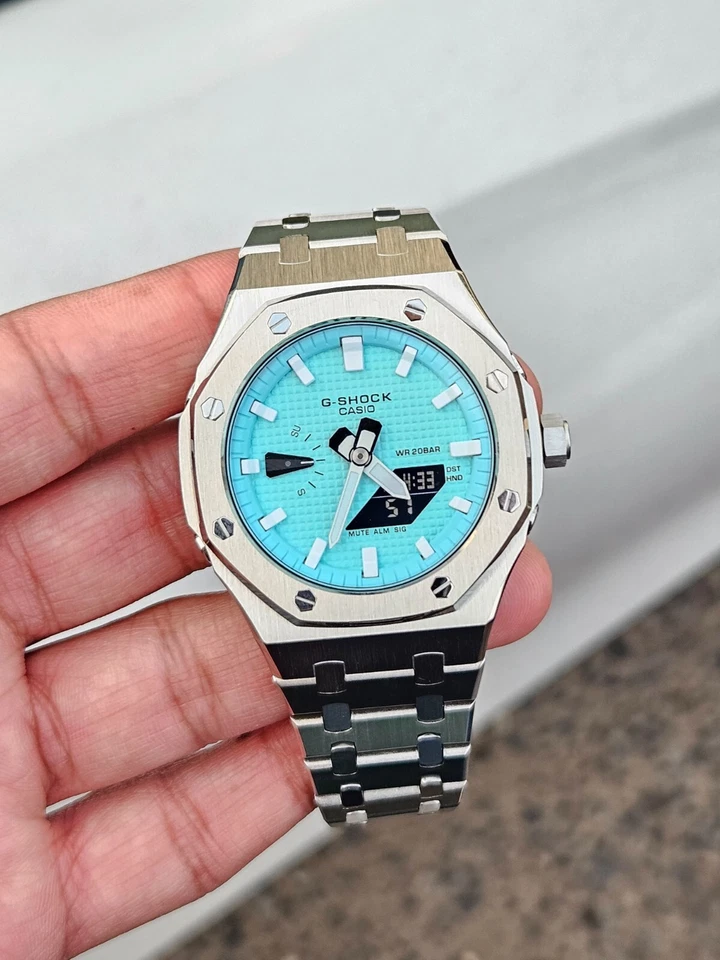 Mod G-Shock GA-2100 personalizado | Esfera azul aguamarina | Caja de acero inoxidable | Totalmente modificado Foto 3 de 4