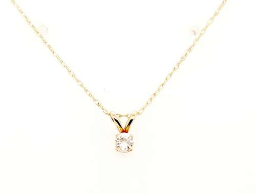 Diamond Solitaire 4 Prong Pendant Necklace Mined Round Brilliant 14K Yellow Gold
