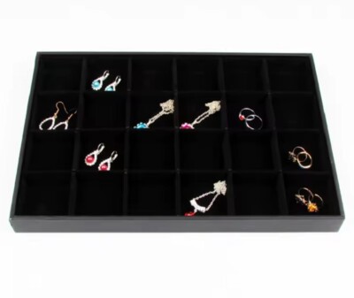 24 Gitter Schwarz Samt Schmuck Armband Display Tablett Aufbewahrung