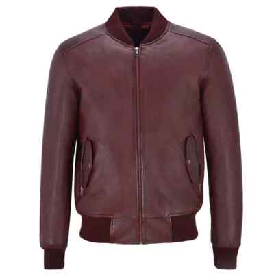 Jacket Real Lambskin Biker Jacket Maroon Men's Soft Vintage Retro Bomber Leather