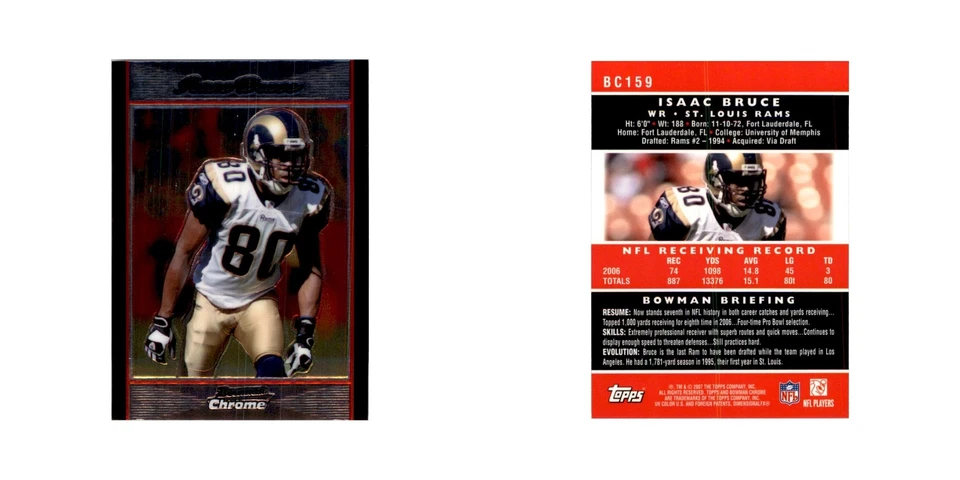 2007 Bowman Chrome Isaac Bruce Football Cards #BC159 - Image 3 of 3
