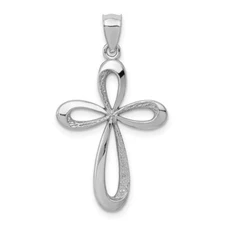 Real 14kt White Gold Polished Ribbon Cross Pendant Charm 29x17mm