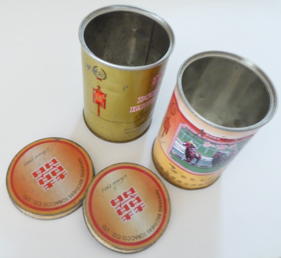 double happiness cigarettes tin Lot of Two Nanyang Brothers Double Happiness Tobacco Tins China Hong Kong  Horses
