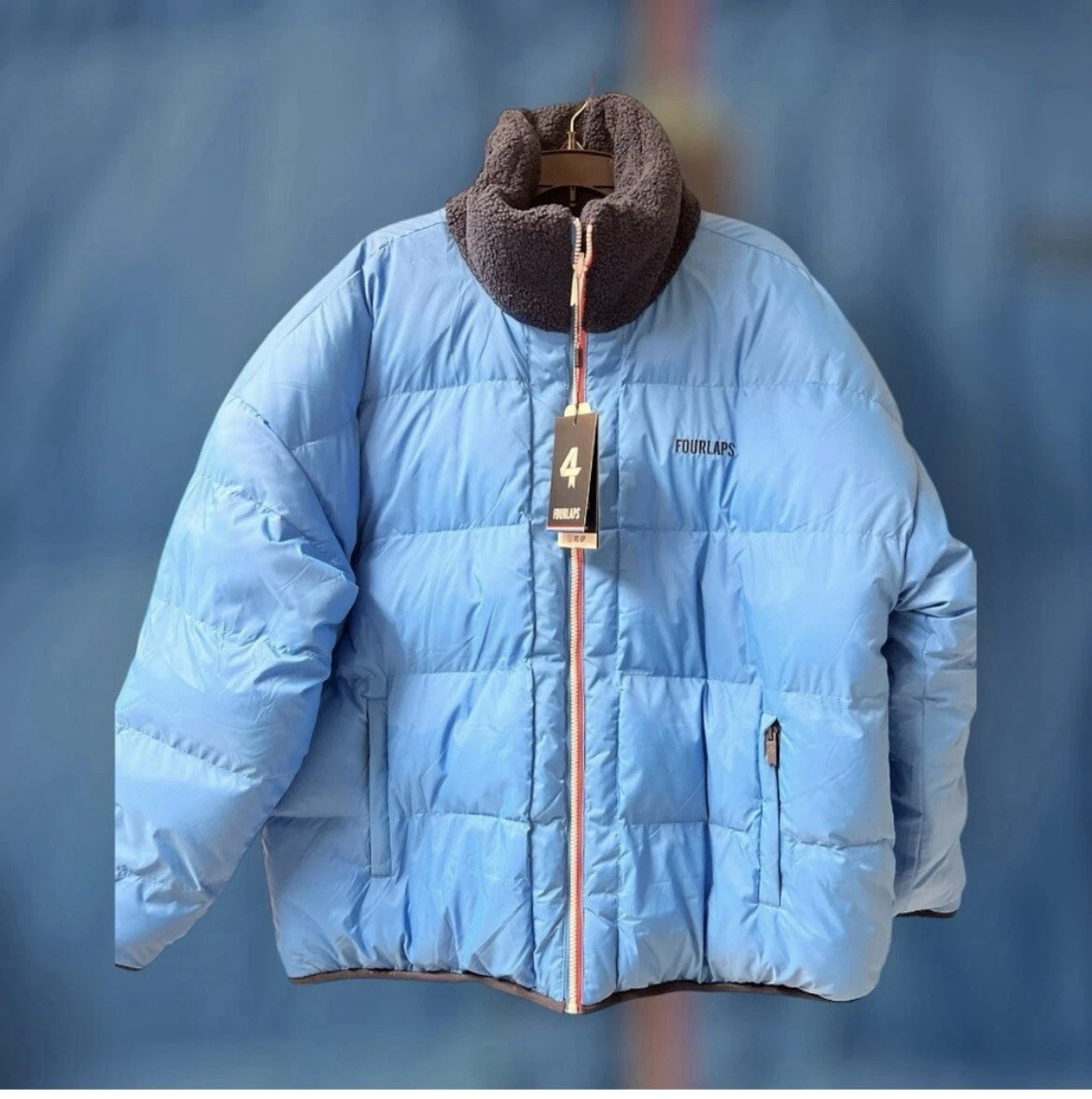 FOURLAPS Polar Quilted Sherpa ReversibleJacket Cornflower/Navy-Unisex - Size XXL