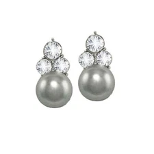 Signature Silver Glass Pearl and Crystal Silver Tone Stud Pierced Earrings
