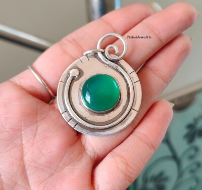 925 Silver Sterling Pendant Green Onyx Pendant Handmade Pendant Women Pendant