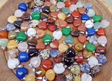 Mixed GemStone Heart Pendants 16mm  ~ Silver Plated Ball Chain Necklace Optional