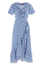 Blue dress with polka dots with ruffle Size 0 US Fashionable NEW High Quality