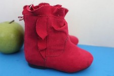 Faded Glory Infant Baby GIRL Soft Dark Pink Suede BOOTS Size 2 Ruffled Edging