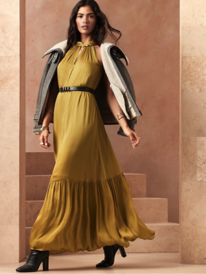 banana republic satin twisted maxi dress Satin Twist Shoulder Maxi Dress