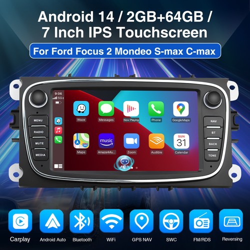 7" Android 14 Carplay Stereo GPS 2+64G Camera for Ford Focus 2 Mondeo 9 S C-MAX - Picture 2 of 13