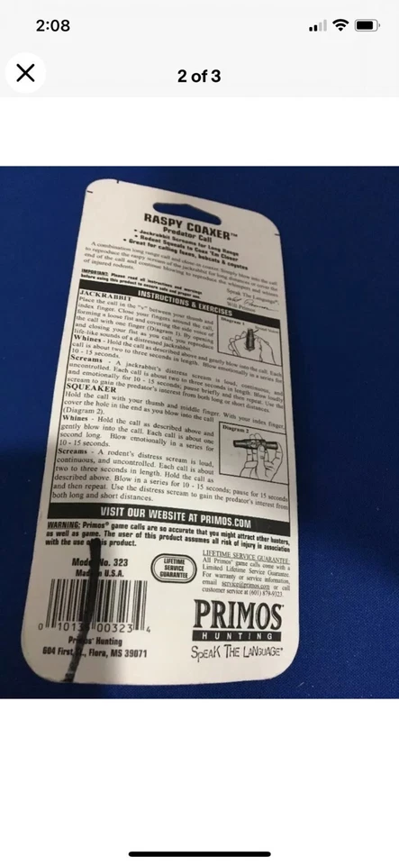 Primos Raspy Coaxer Call Predator Call Ps323 - Image 2 of 2
