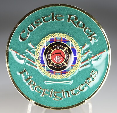 CASTLE ROCK FIRE PIPES AND DRUMS FIREFIGHTERS CRFD COLORADO CO CHALLENGE COIN