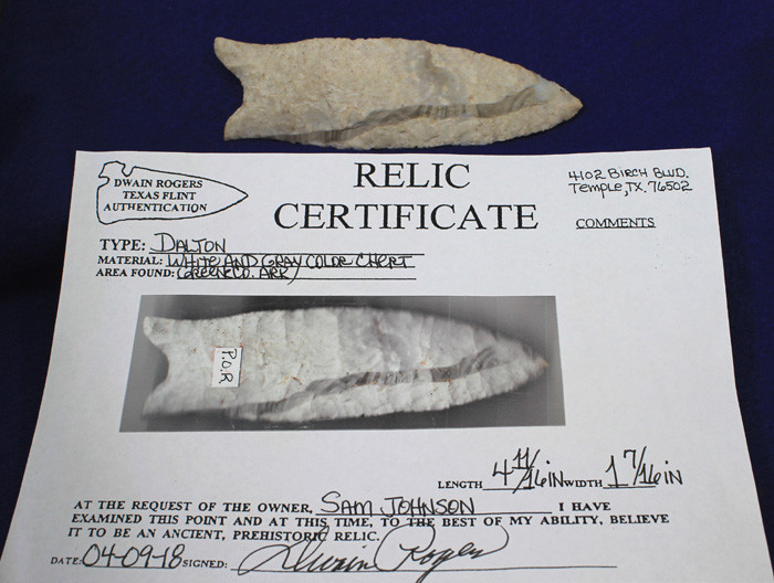 Dalton Point Authentic Prehistoric Arrowhead Artifact Rogers COA Native