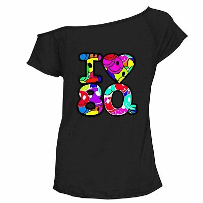 Damen Frauen Multi I Love the 80s Kostüm Junggesellinnenabschied Retro T-Shirt Oberteil 8-26