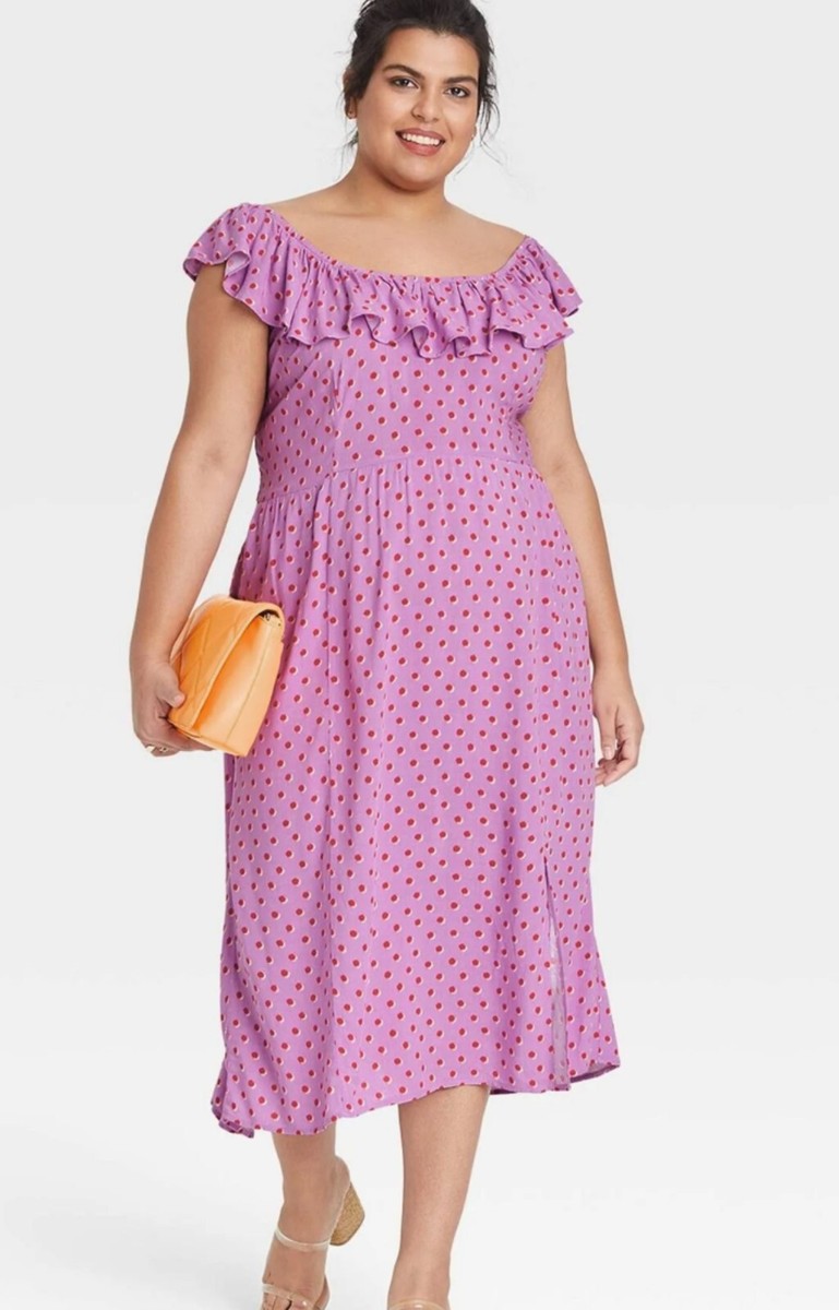 Ladies' Ava & Viv Ruffle Scoop Neck Side Slit Dress (Purple Dot, Size 1X)  SP6 | eBay