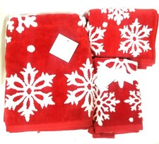 MIND ON DESIGN 2 SIDED RED,WHITE SNOW FLAKES COTTON BATH,HAND TOWEL,2 FINGER TIP