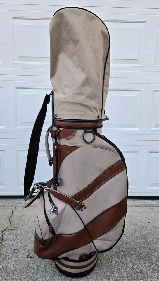 Carro de golf Ron Matususalem Rum bronceado nailon cuero marrón 6 vías bolsa con cubierta para lluvia Foto 3 de 4