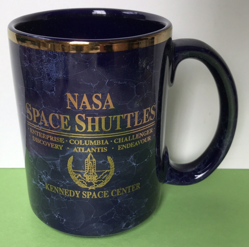 RARE NASA Space Shuttle Kennedy Center Cobalt Marble Mug Gold Challenger 12 oz - Picture 7 of 7