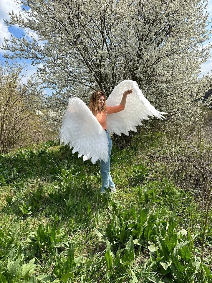 Angel wings Cosplay White Bird Photo Sexy Halloween Carnival Costume Fairy - Image 4 of 4