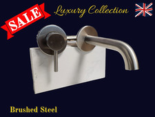 Brushed Steel Wall Mounted Bathroom Sink Tap